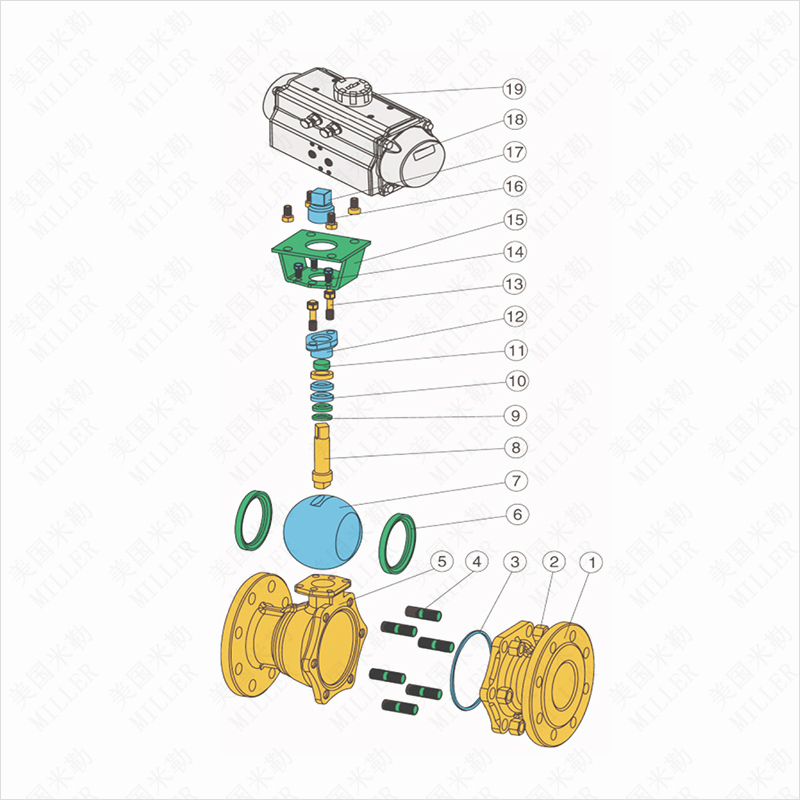 KB50F进口气动法兰球阀零部件