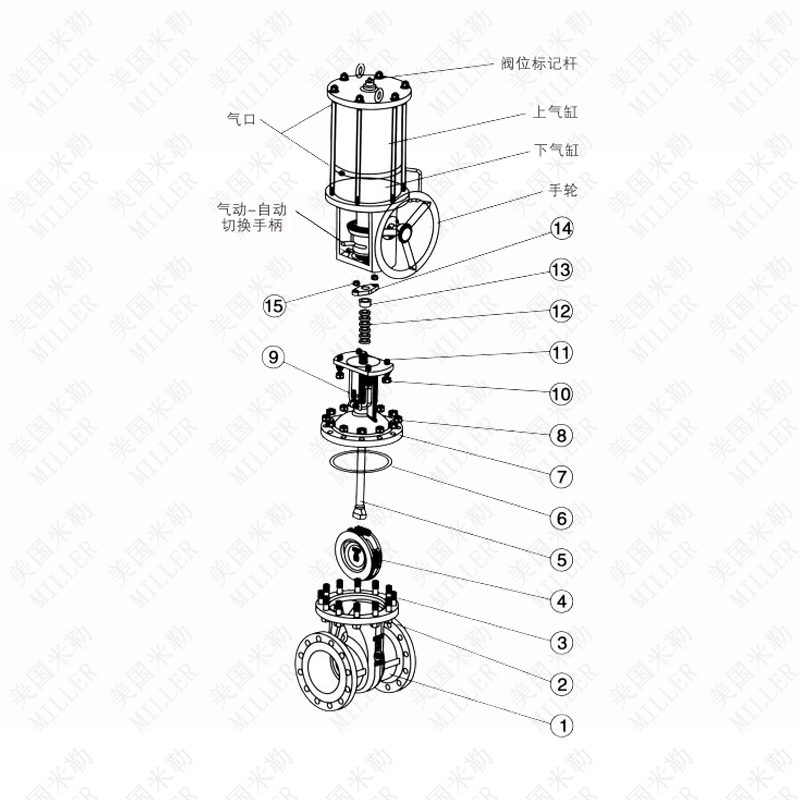 进口气动法兰闸阀零部件图